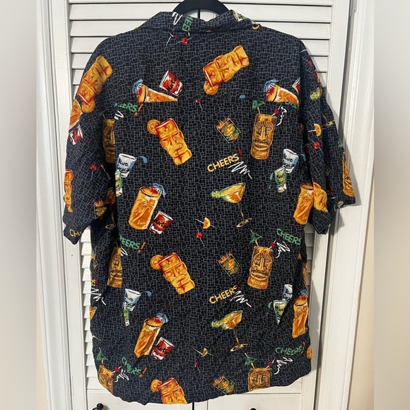 Vintage Y2K 90s Utility Cheers Tiki Allover Print Button Down Shirt - Picture 2 of 9